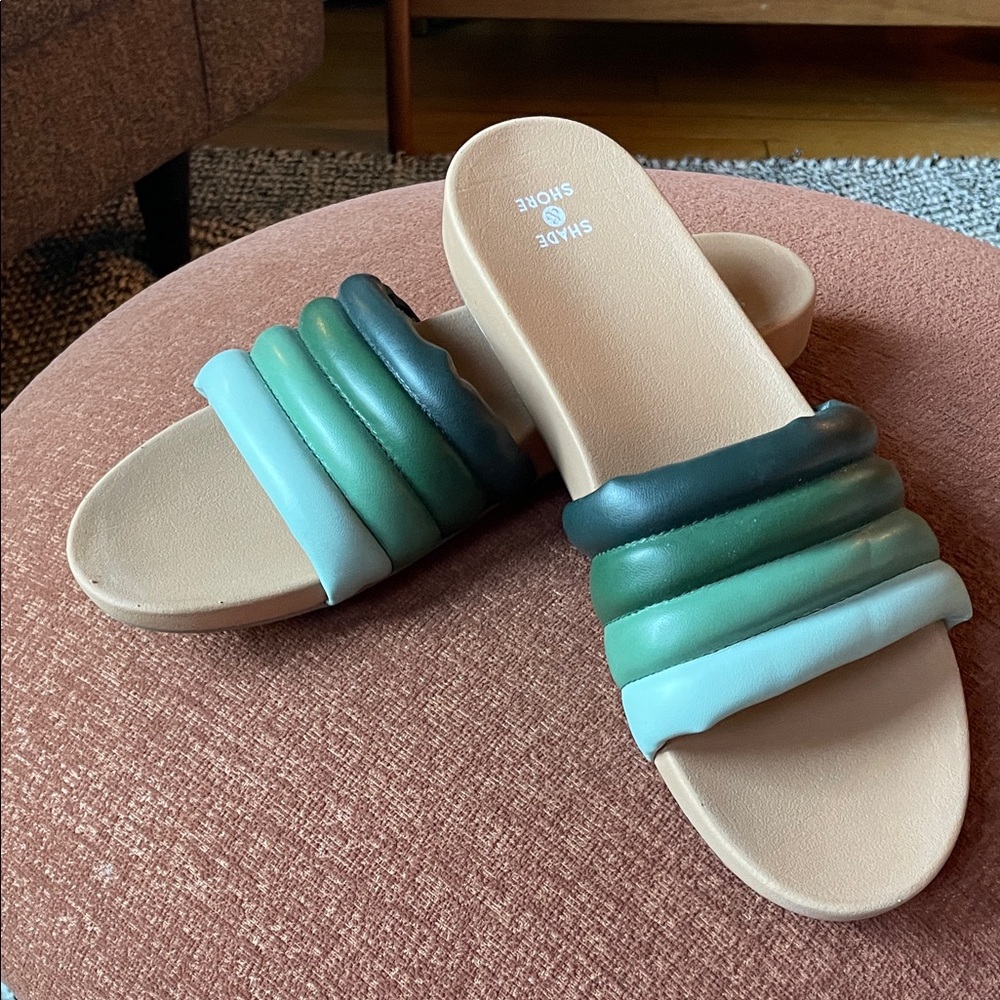 Target Shade & Shore Women's Green Blue Faux Leather Puffer Slide Sandals, 11